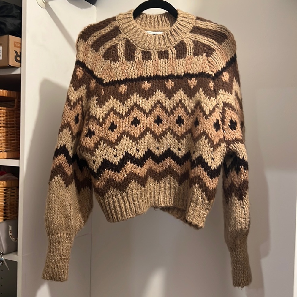 Anthropologie Brown and Tan Patterned Sweater